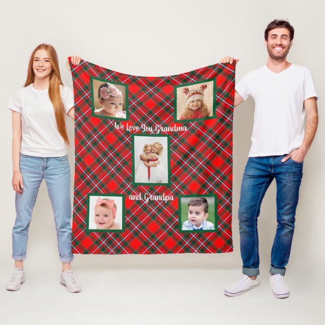 Couverture Polaire Tartan à carreaux rouge et vert On vous aime (En situation)