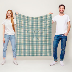 Couverture Polaire Tartan Buffalo Plaid Vert Bleu Beige Monogrammé