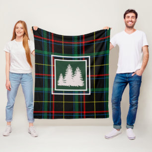 Couverture Polaire Tartan vert Plaid & Pine Blanc Silhouette