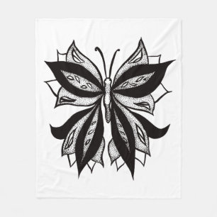 Couverture Polaire Tatouage à papillon Abstrait noir et blanc