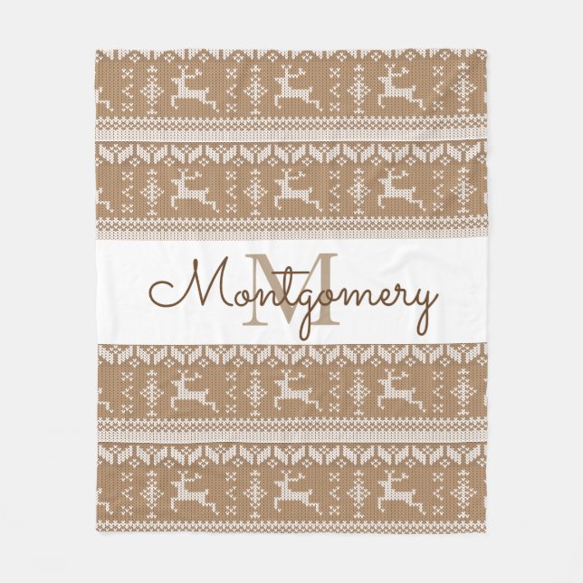 Couverture Polaire Taupe & Blanc Reindeer Motif de Sweat nordique (Devant)