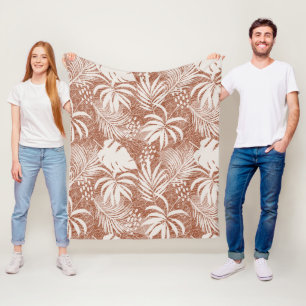 Couverture Polaire Taupe de Rose Feuille Palm blanc