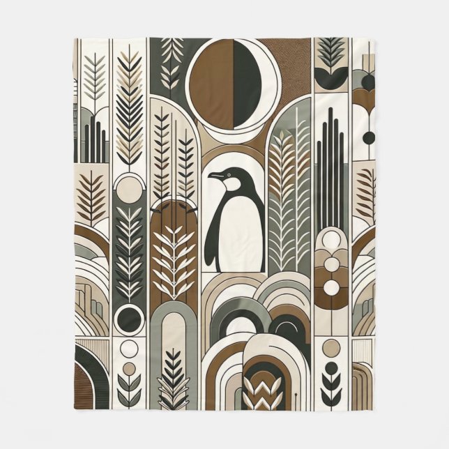 Couverture Polaire Taupe Mocha Arcs Abstraits de grains Motif Penguin (Devant)