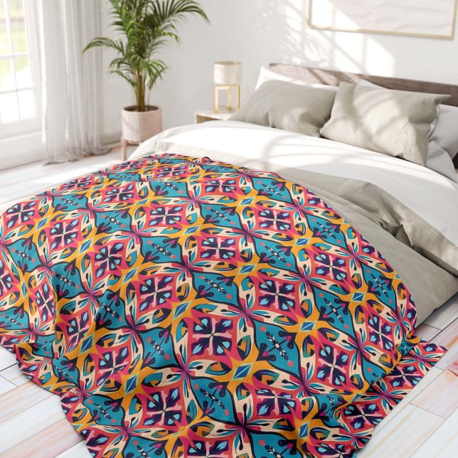 Couverture Polaire Teal and Pink Geometric Bohemian (Créateur téléchargé)