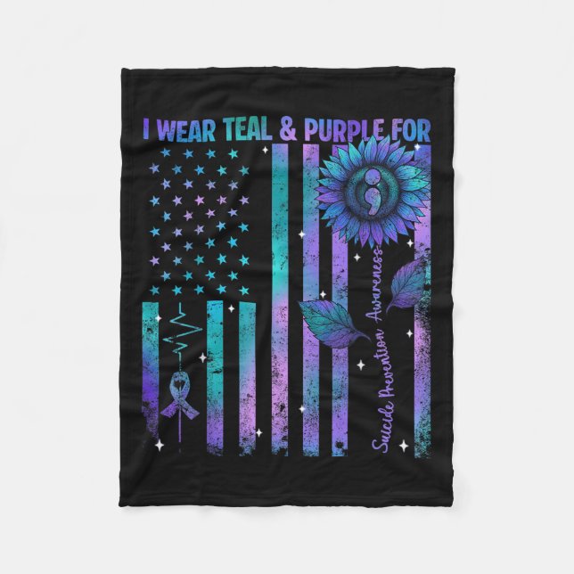 Couverture Polaire Teal Purple Us Usa Flag Suicide Prevention Awarene (Devant)