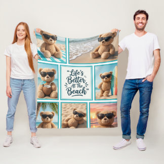 Couverture Polaire Teddy Bear Beach Blanket, Cute Bear Sunglasses