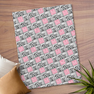 Couverture Polaire Tendance 3 Photo Collage gris rose Monogramme