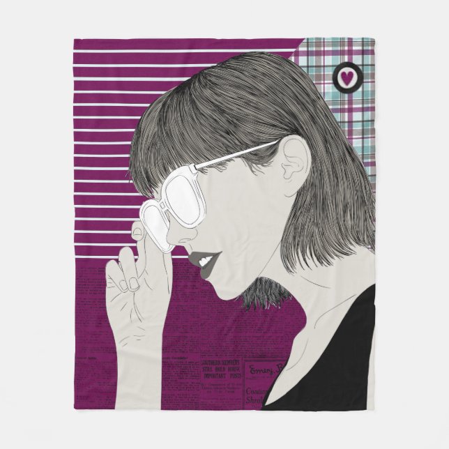 Couverture Polaire Tendance élégante fille chic violet collage Love H (Devant)