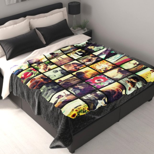 Couverture Polaire Tendance Insta photo mosaïque grille de collage (Personalized family photo collage photo blanket. Keepsake )