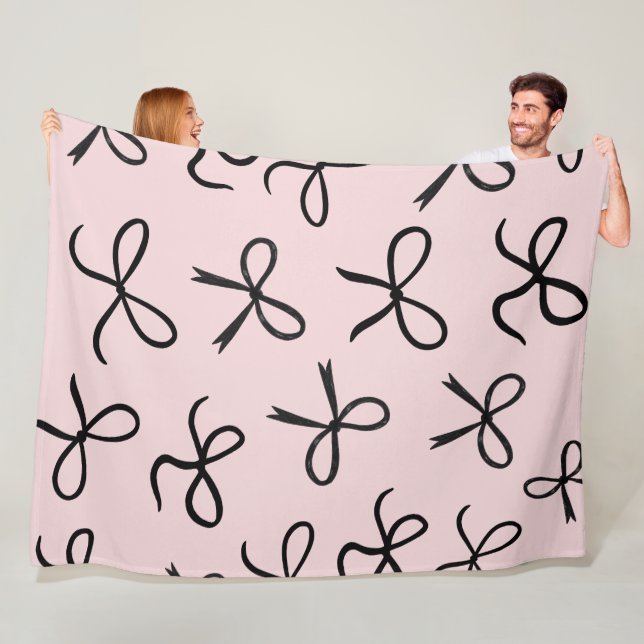 Couverture Polaire Tendance Mignons Petits Nœuds Roses Noir (En situation)