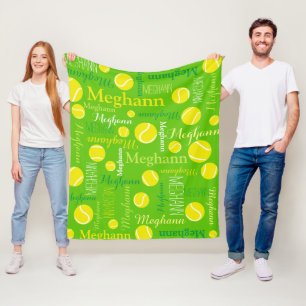 Couverture Polaire Tennis balls sport jaune, vert nom personnalisé