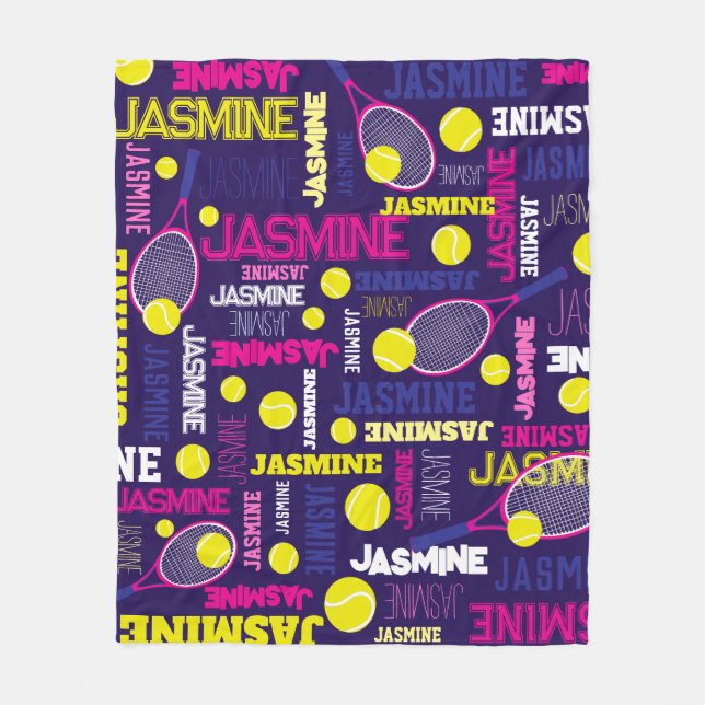 Couverture Polaire Tennis sports rose blanc bleu jaune (Devant)