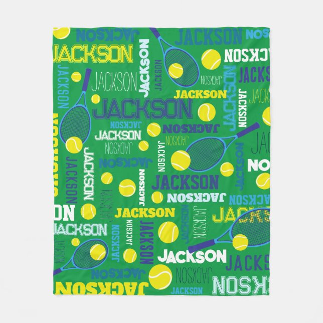 Couverture Polaire Tennis sports vert blanc bleu jaune (Devant)