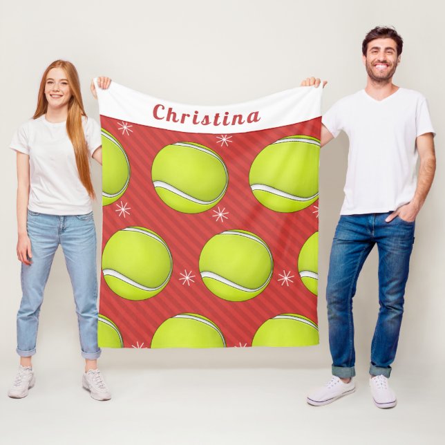 Couverture Polaire Tennis Style hiver Noël Personnalisé Rouge (En situation)