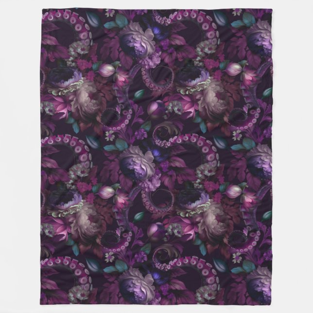 Couverture Polaire Tentacle Gothique Rose Foncé Avec Fleurs (Devant)