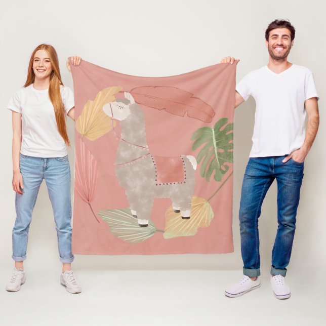 Couverture Polaire Terracotta Llama tropicale (En situation)