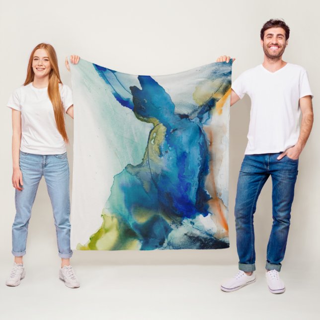 Couverture Polaire Terrain Abstrait - Bleu (En situation)