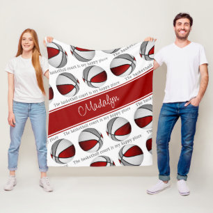 Couverture Polaire terrain de basket ma place heureuse filles rouge g