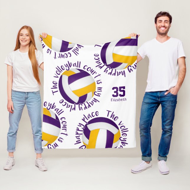 Couverture Polaire terrain de volley-ball en or violet heureux (En situation)