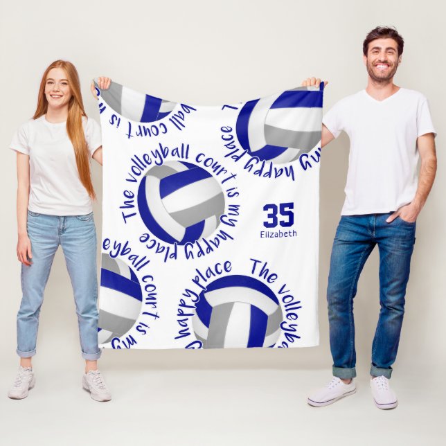 Couverture Polaire terrain de volley-ball gris bleu joyeux typographi (En situation)