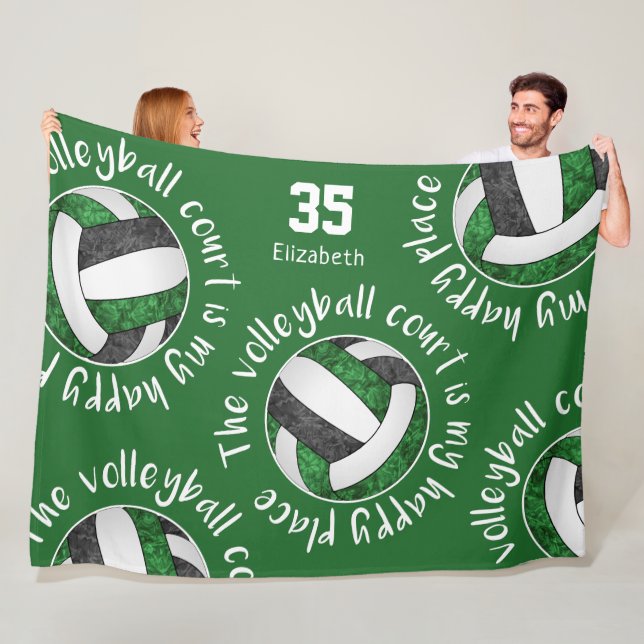 Couverture Polaire Terrain de volley-ball noir vert son endroit heure (En situation)