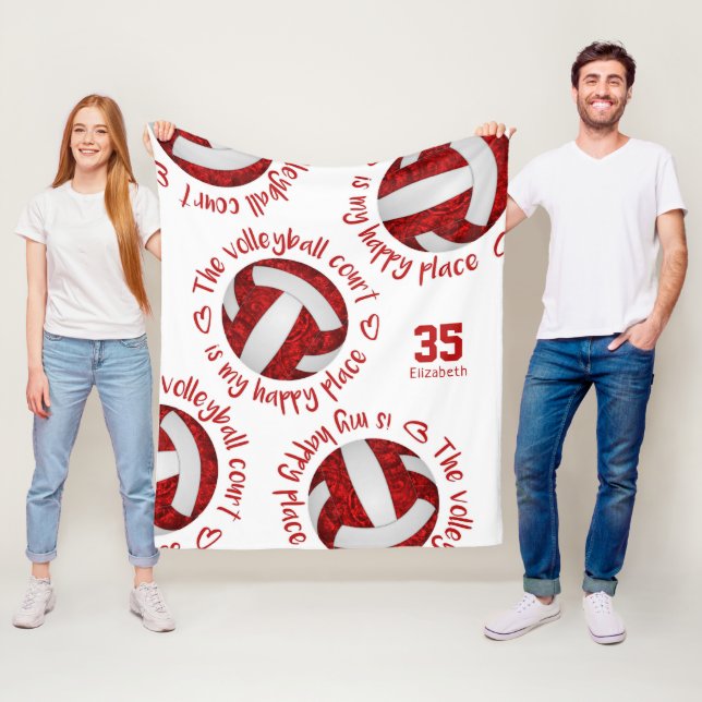 Couverture Polaire terrain de volley-ball rouge blanc heureux lieu ty (En situation)
