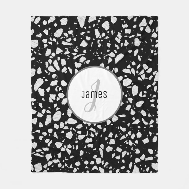 Couverture Polaire Terrazzo Abstrait customisé Motif noir et blanc (Devant)