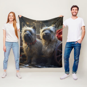 Couverture Polaire Terrier Cairn enneigé traîneau Noël décoration