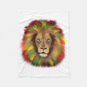 Couverture Polaire Tête de lion rasta rouge jaune vert dessin Jamaïqu