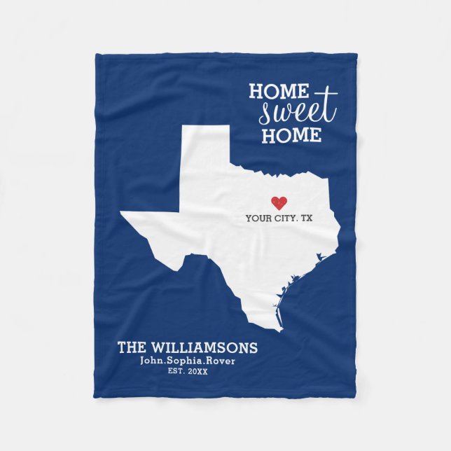 Couverture Polaire Texas State Map Personnalisé Noms, Ville, Date, Co (Devant)