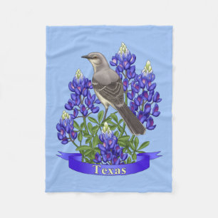 Couverture Polaire Texas State Mockingbird & Bluebonnet Flower