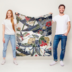 Couverture Polaire Textile japonais vintage de kimono (Bingata)