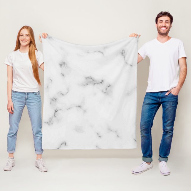 Couverture Polaire Texture de marbre blanc de luxe monogramme personn (En situation)