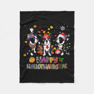 Couverture Polaire Thankgiving Noël Boston Terrier Dog Hallotha