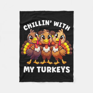 Couverture Polaire Thanksgiving Family Chillin With My Turkeys Funny 