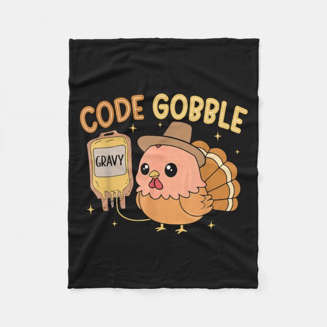 Couverture Polaire Thanksgiving Nurse Code Gobble Funny Rn Cna Medica (Devant)