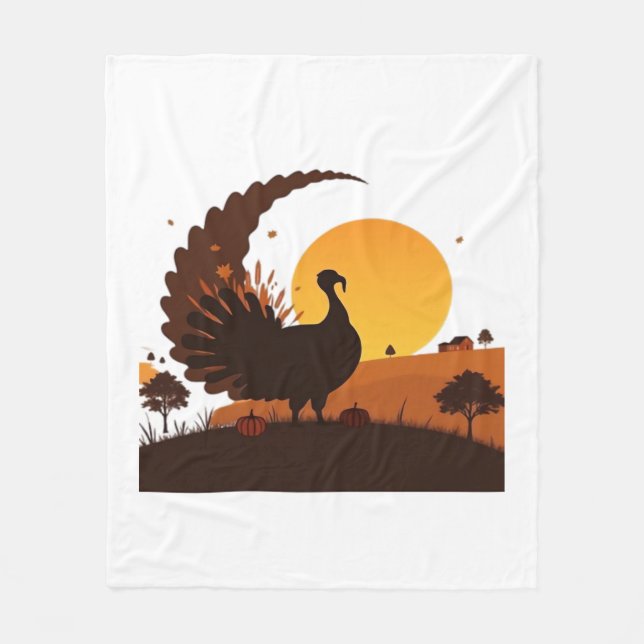 Couverture Polaire Thanksgiving Turquie Silhouette - Sunset Harvest S (Devant)