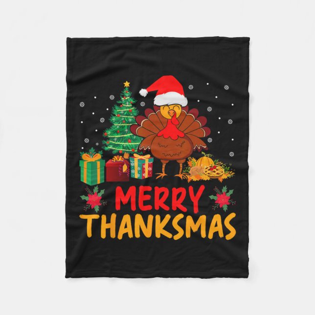 Couverture Polaire Thanksmas Noël Thanksgiving Turquie Père Noël (Devant)