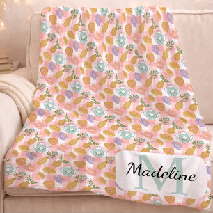 Couverture Polaire Thé à la personnalisation Monogramme pastel rose