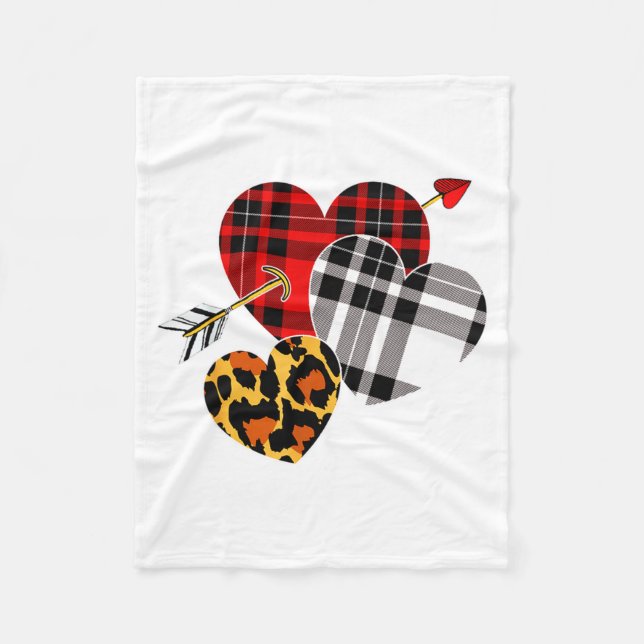 Couverture Polaire Three Hearts Leopard Buffalo Plaid Valentines Day  (Devant)