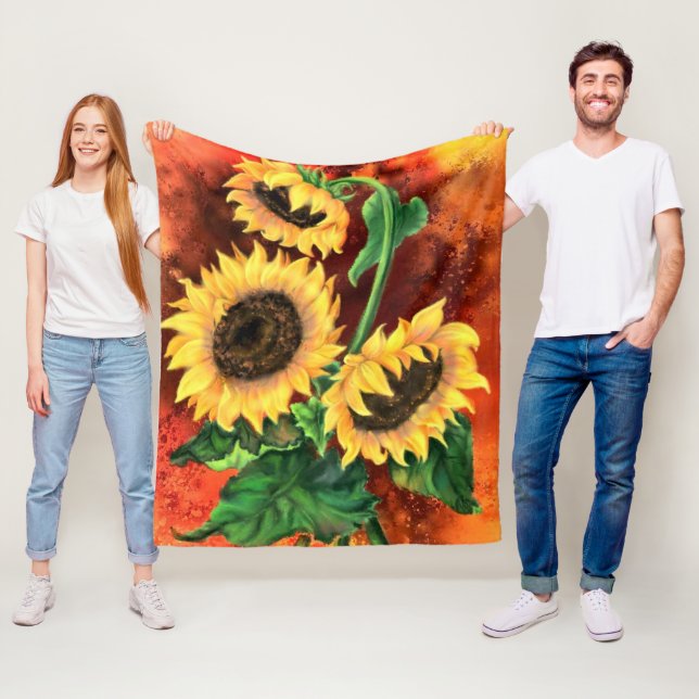 Couverture Polaire Three Sunflowers Fleece Blanket - Painting (En situation)