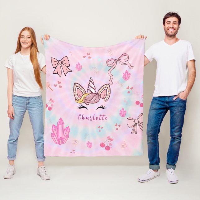Couverture Polaire  Tie Dye Unicorn Coquette Bow  (En situation)