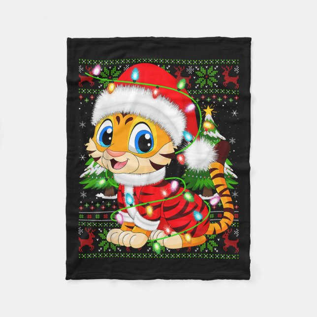 Couverture Polaire Tiger Xmas Sweater Style Ugly Santa Tiger Christma (Devant)