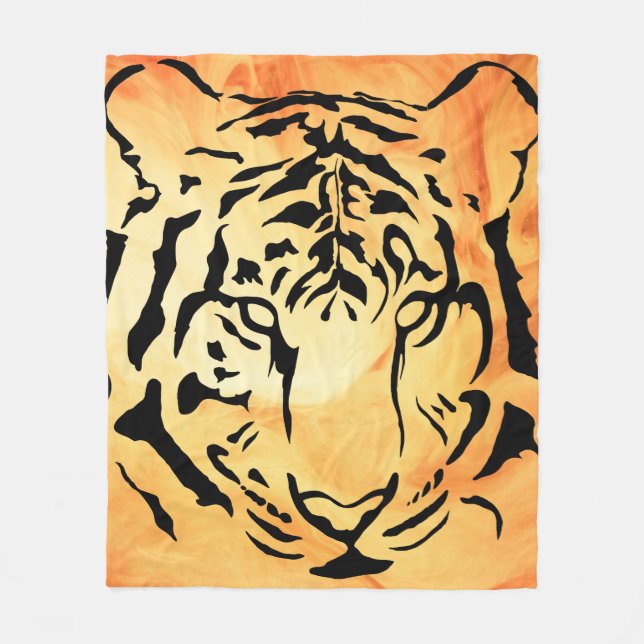 Couverture Polaire Tigre à rayures noires sur orange vif (Devant)