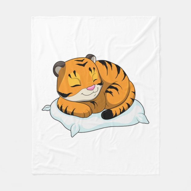 Couverture Polaire Tigre au coucher avec Coussin (Devant)