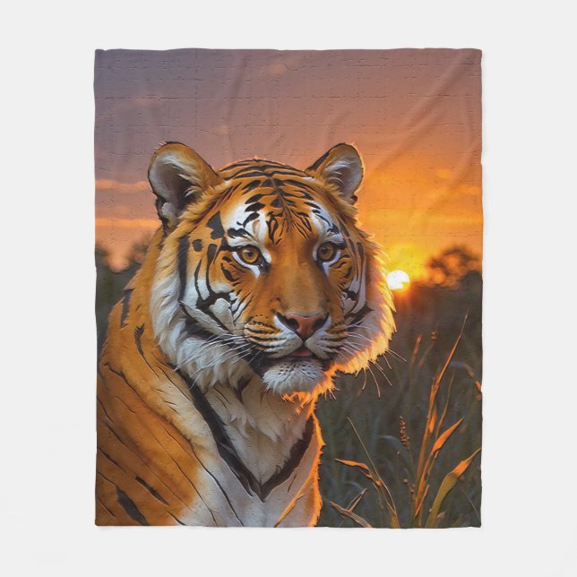 Couverture Polaire Tigre au coucher du soleil (Devant)