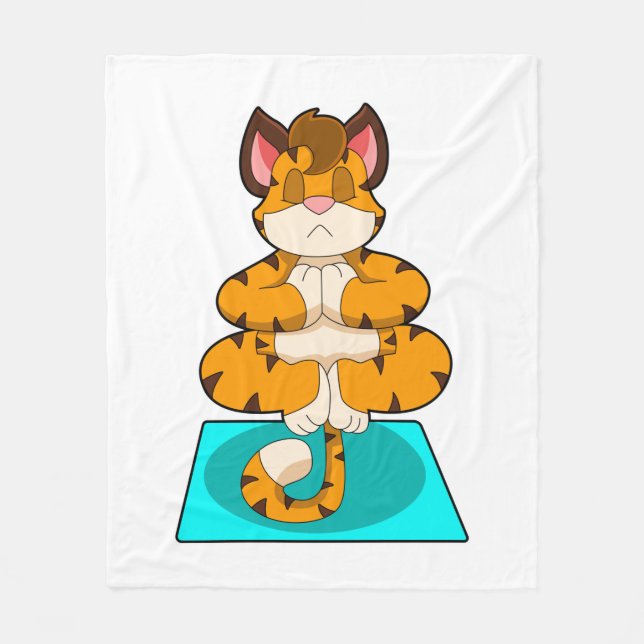 Couverture Polaire Tigre au Yoga sur tapis de Yoga (Devant)