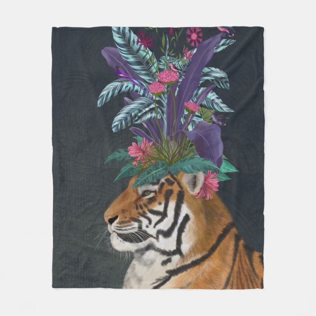 Couverture Polaire Tigre avec tête tropicale (Devant)