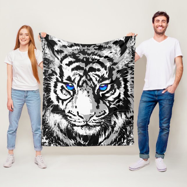 Couverture Polaire Tigre blanc de Sibérie - Tiger Blue Eyes Fleece (En situation)