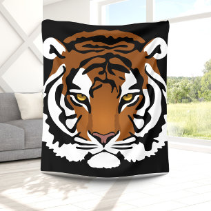 Couverture Polaire Tigre, chat sauvage sur noir